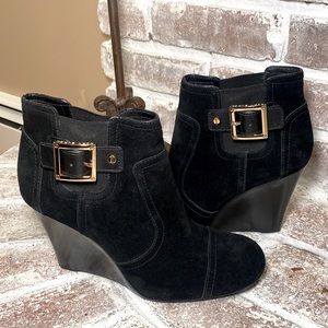Tory Burch Suede Boots with Gold Buckle. Made in Brazil. 4” platform heel.  NWOT